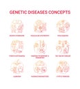 Genetic disease red gradient concept icons set