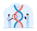 Genetic DNA helix research doctor scientist in laboratory. Science investigating DNA. Vector