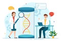 Genetic Engineering and DNA Modifications Illustration with Genetics Research or Experiment Scientists in Flat Cartoon Hand Drawn