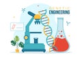 Genetic Engineering and DNA Modifications Illustration with Genetics Research or Experiment Scientists in Flat Cartoon Hand Drawn Royalty Free Stock Photo