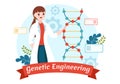 Genetic Engineering and DNA Modifications Illustration with Genetics Research or Experiment Scientists in Flat Cartoon Hand Drawn Royalty Free Stock Photo