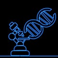 Genetic engineering dna molecule and microscope medical experiment icon neon glow vector illustration concept Royalty Free Stock Photo