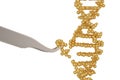 Genetic engineering and gene manipulation concept tweezers is replacing part of a dna molecule. 3D illustration