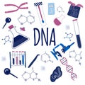 Genetic engineering and genome sequencing set of isolated elements. Royalty Free Stock Photo