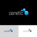 Genetic logo. Blue glossy cells, isolated on a dark background.