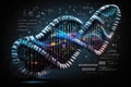 genetic programming system, with view of dna strand and coding visible