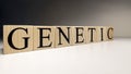 Genetic word written on wood cube with white background. Close up Royalty Free Stock Photo