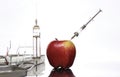 Genetically modified foods, apple pumped with chemicals Royalty Free Stock Photo