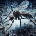 genetically modified macro closeup of nano robot engineered weapon mosquito in action concept design