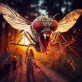 genetically modified macro closeup of nano robot engineered weapon mosquito in action concept design