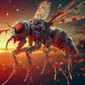 genetically modified macro closeup of nano robot engineered weapon mosquito in action concept design