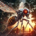 genetically modified macro closeup of nano robot engineered weapon mosquito in action concept design