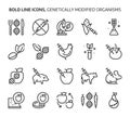 Genetically modified organisms, bold line icons