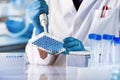 Researcher working with samples of tissue culture in microplate in the genetics laboratory Royalty Free Stock Photo