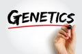 Genetics is a branch of biology concerned with the study of genes, genetic variation, and heredity in organisms, text concept