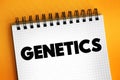 Genetics is a branch of biology concerned with the study of genes, genetic variation, and heredity in organisms, text concept on