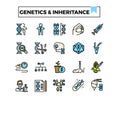 Genetics and inheritance filled outline design icon set.