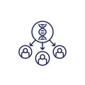 genetics line icon with dna strand and people