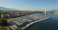 Geneva aerial drone, spring morning period with waterfountain 4K