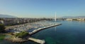 Geneva aerial drone, spring morning period with waterfountain 4K