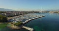 Geneva aerial drone, spring morning period with waterfountain 4K