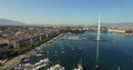 Geneva aerial drone, spring morning period with waterfountain 4K