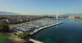 Geneva aerial drone, spring morning period with waterfountain 4K