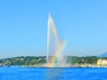 Geneva fountain with a rainbow Royalty Free Stock Photo