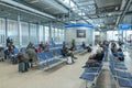 GENEVA, SWITZERLAND - JANUARY 16, 2018: Geneva International Airport in Switzerland. Departure Interior Area. People Are Sitting A