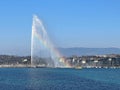 Geneva Jet d`Eau fountain with rainbow Royalty Free Stock Photo