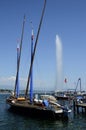 Geneva Jet d`Eau water jet and marina, Swiss Royalty Free Stock Photo