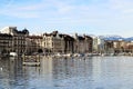 Geneva lakefront buildings Royalty Free Stock Photo