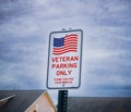 Geneva, Ohio, USA - 4-1-22: A Veteran Parking Only sign in the parking lot of the Geneva Lodge