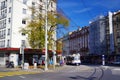 Street scene - intersection road in Geneva, Switzerland. Royalty Free Stock Photo