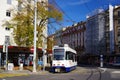 Tram in an intersection in Geneva, Switzerland. Royalty Free Stock Photo