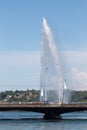 View upon Mont Blanc Bridge and the Jet d`Eau, Geneva, France Royalty Free Stock Photo