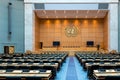 Geneva, Switzerland - April 15, 2019:  An assembly hall in the Palace of Nations - UN headquarters in Geneva, Switzerland Royalty Free Stock Photo