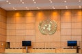 Geneva, Switzerland - April 15, 2019:  An assembly hall in the Palace of Nations - UN headquarters in Geneva, Switzerland Royalty Free Stock Photo