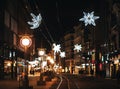 Geneva, Switzerland-December 31, 2017: Rue du Commerce, Geneva downtown with light Christmas decoration