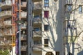 GENEVA, SWITZERLAND - FEBRUARY, 2019: Schtroumpfs Building architects Frei, Hunziker, Berthoud, 1984, Grottes quarter. Building