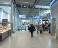 GENEVA, SWITZERLAND - JANUARY 16, 2018: Geneva International Airport in Switzerland. Departure Interior Area with Shop