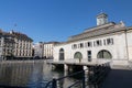 Arcades des Arts gallery on the riverside of the Rhone in Geneva, Switzerland