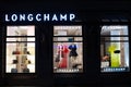 Longchamp fashion store, exposition, window shop with modern bags, clothes, Royalty Free Stock Photo