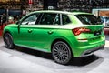 Green Skoda Kamiq at Geneva International Motor Show, MQB A0 subcompact SUV from Skoda