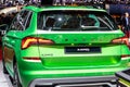 Green Skoda Kamiq at Geneva International Motor Show, MQB A0 subcompact SUV from Skoda