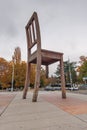 GENEVA, SWITZERLAND - OCTOBER 30, 2015: Geneva broken chair in front of the united nation building Royalty Free Stock Photo