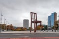 GENEVA, SWITZERLAND - OCTOBER 30, 2015: Geneva broken chair in front of the united nation building Royalty Free Stock Photo