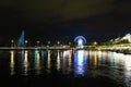 Night riverside view with beautiful reflections of Geneva city, Switzerland Royalty Free Stock Photo