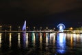 Night riverside view with beautiful reflections of Geneva city, Switzerland Royalty Free Stock Photo