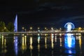 Night riverside view with beautiful reflections of Geneva city, Switzerland Royalty Free Stock Photo